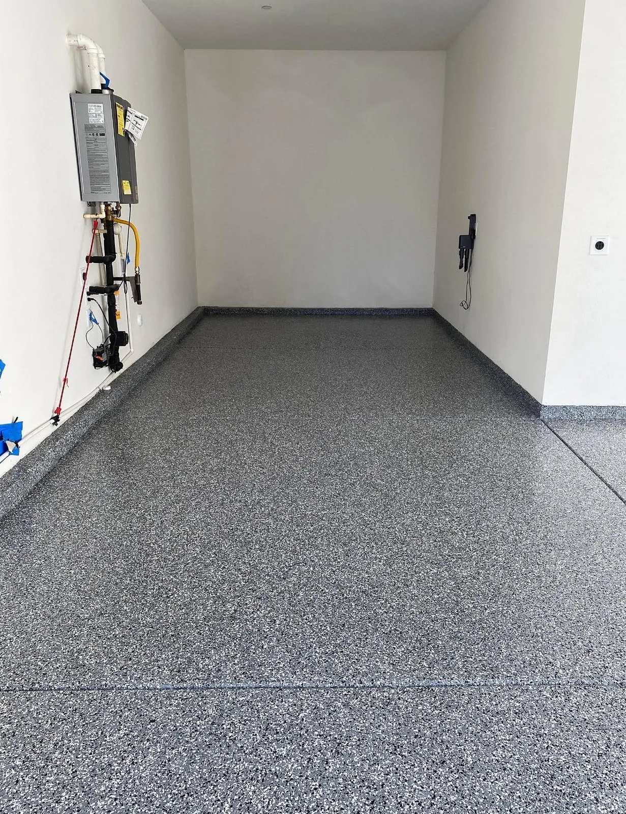 Finished flake epoxy garage floor after
