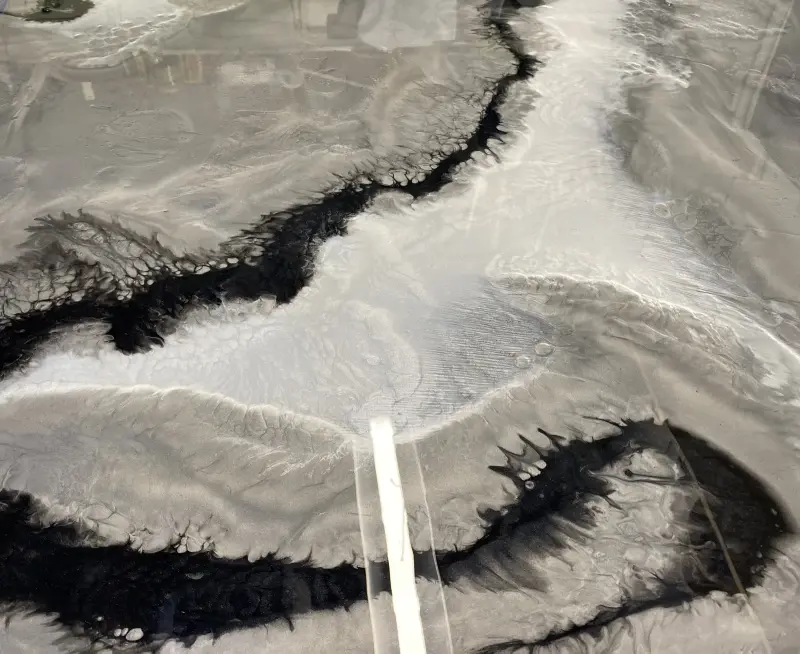 Marbled black and white metallic epoxy floor