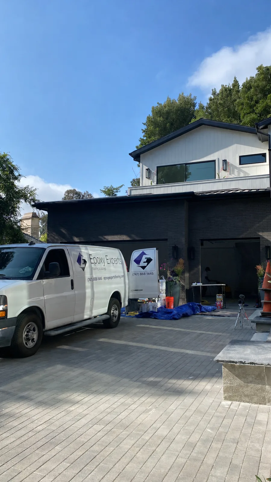 The Epoxy Experts van at a Los Angeles home, crew set up for a job
