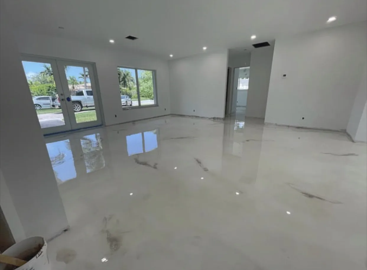 White marble metallic epoxy floor